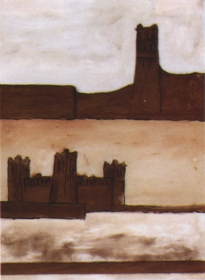 Didier Christophe, Ait Hammou, acrylique, terre, encre spia, couture sur toile, 60 x 81 cm, 1991, coll. prive.