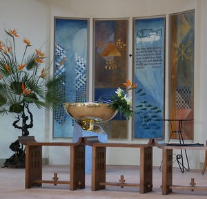 Sylvie Christophe, Fond de choeur, quadriptyque, Ste-Bernadette, Limoges, 2003.